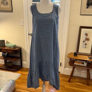 Puro Lino Blue Linen Sleeveless Dress.  Size S/M